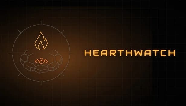 HEARTHWATCH key art: a neon campfire inside a watch ring
